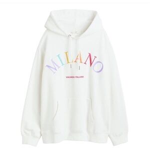 H&M Women’s M White Oversized Milano Embroidered Hoodie Sweatshirt